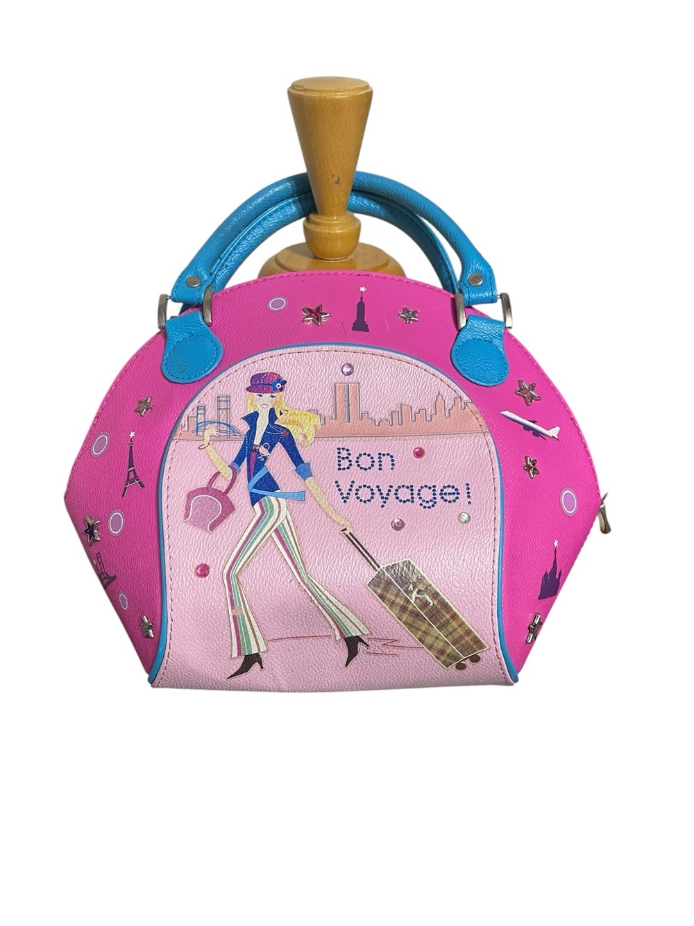Barbie VTG Bon Voyage Pink & Blue Dome Satchel Bag